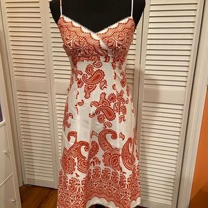 Amazing Ann Taylor orange & white paisley dress-EUC